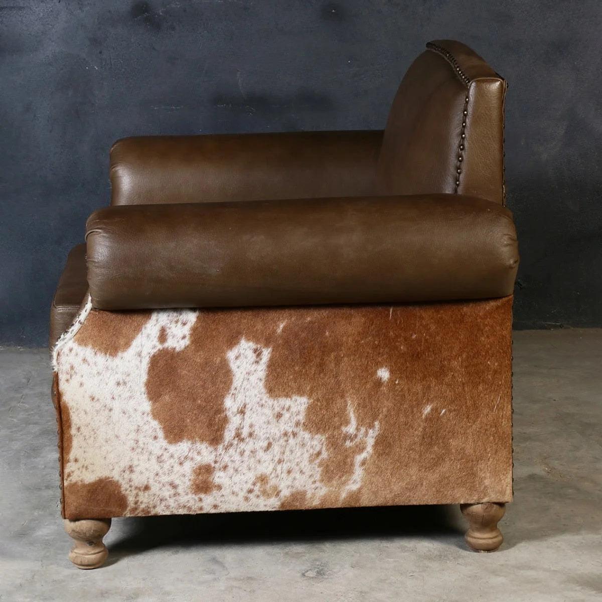 BENZI HANDMADE COW HIDE & GENUINE LEATHER ARMCHAIR EASY CHAIR LOUNGE CHAIR - MyChocolateWood