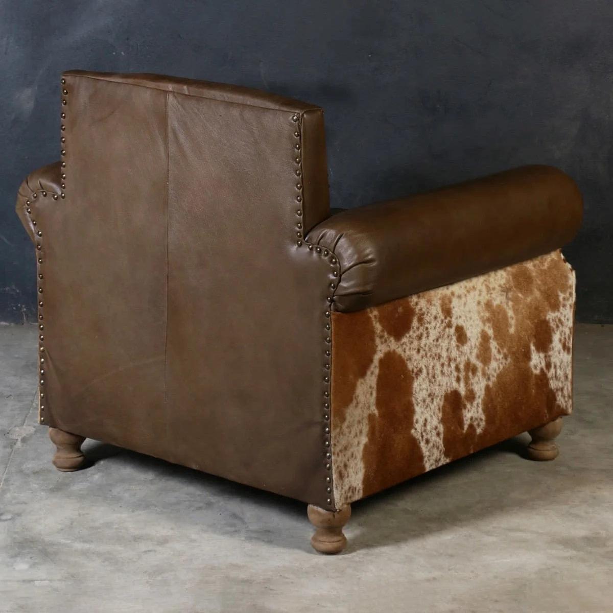 BENZI HANDMADE COW HIDE & GENUINE LEATHER ARMCHAIR EASY CHAIR LOUNGE CHAIR - MyChocolateWood