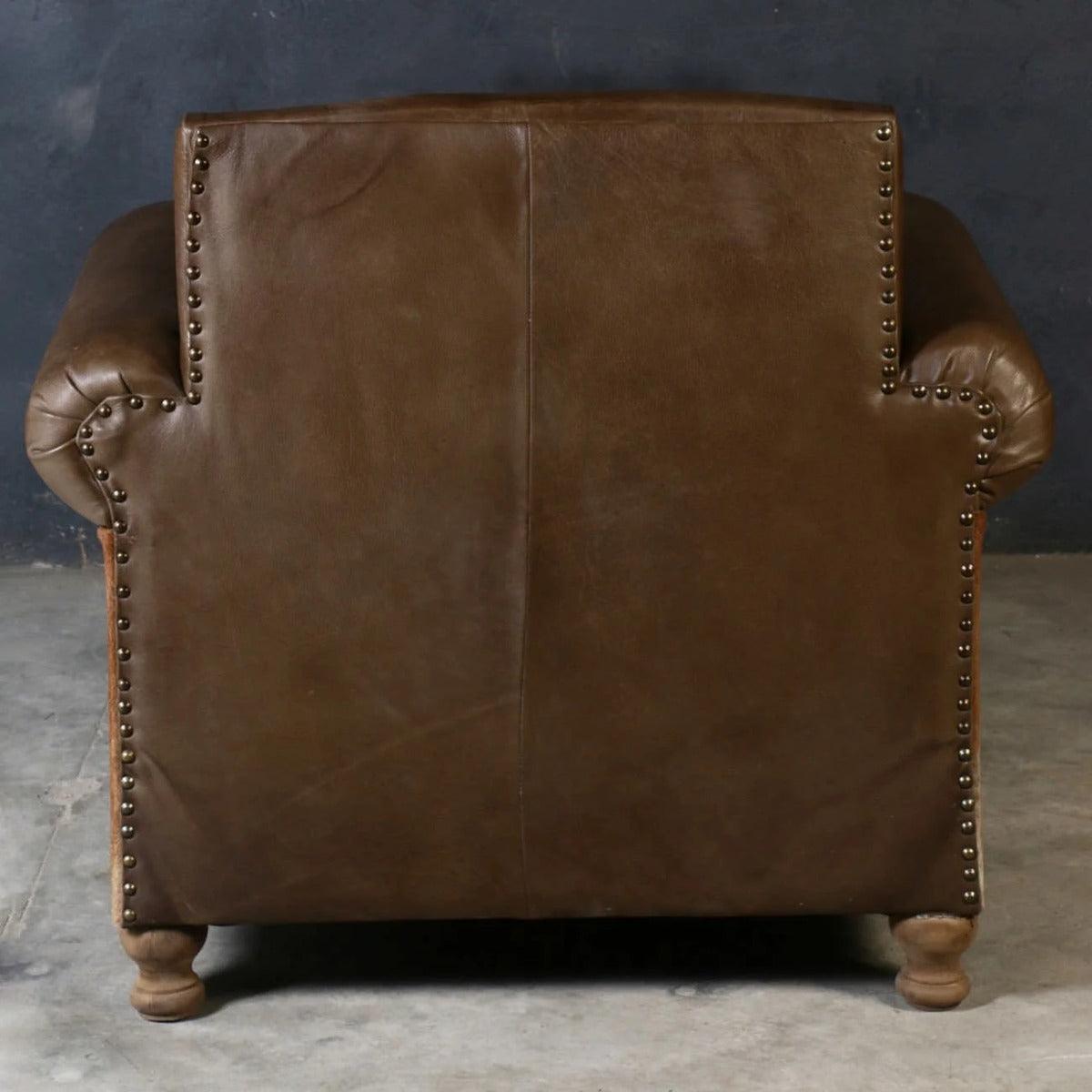 BENZI HANDMADE COW HIDE & GENUINE LEATHER ARMCHAIR EASY CHAIR LOUNGE CHAIR - MyChocolateWood