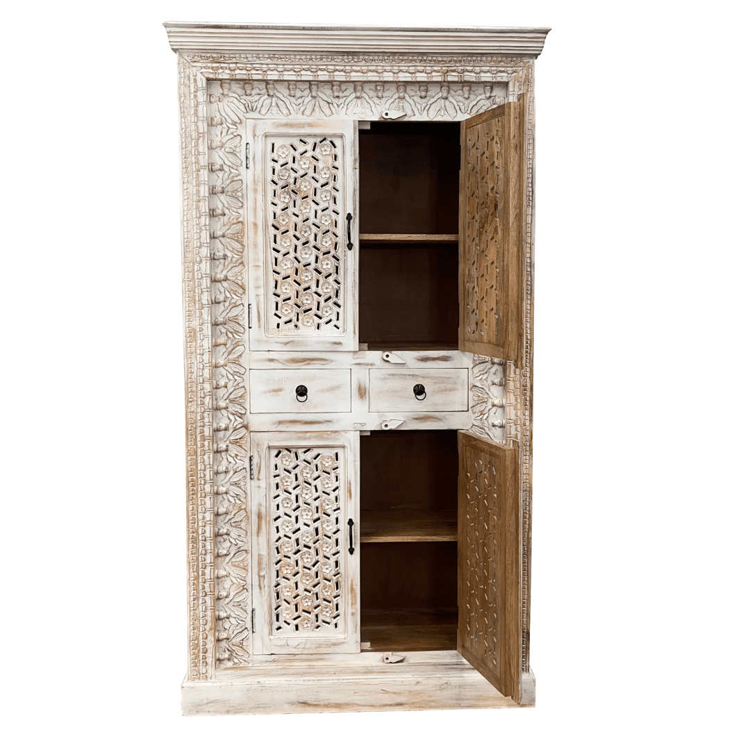 BETHANY 2 DOORS & 2 DRAWERS ORNATE ASIAN STYLE CUPBOARD IN MANGO WOOD - MyChocolateWood