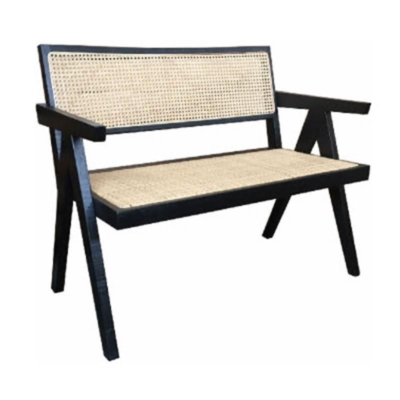 BEVERLY WOODEN/ RATTAN HAMPTON CASUAL BENCH IN BLACK - MyChocolateWood