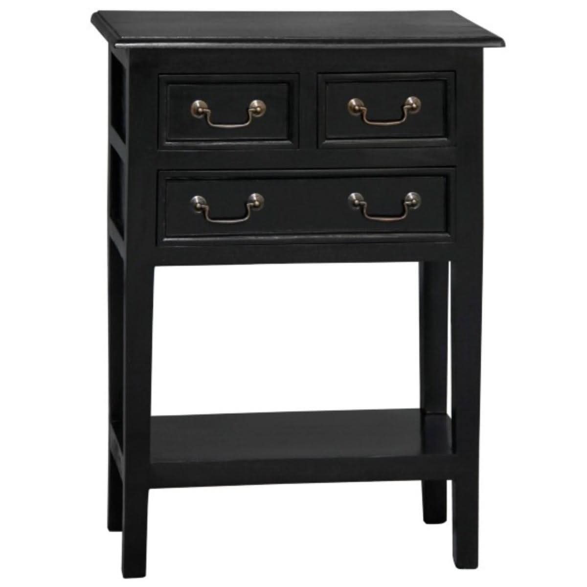 BIRKDALE 3 DRAWER SIDE TABLE/WITH SHELF IN SOLID MAHOGANY- BLACK - MyChocolateWood