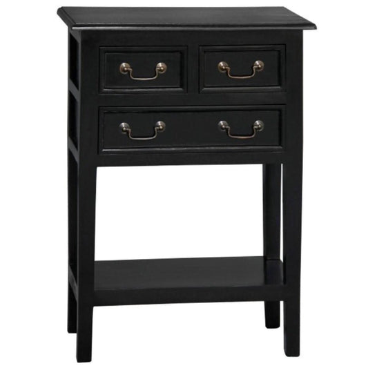BIRKDALE 3 DRAWER SIDE TABLE/WITH SHELF IN SOLID MAHOGANY- BLACK - MyChocolateWood