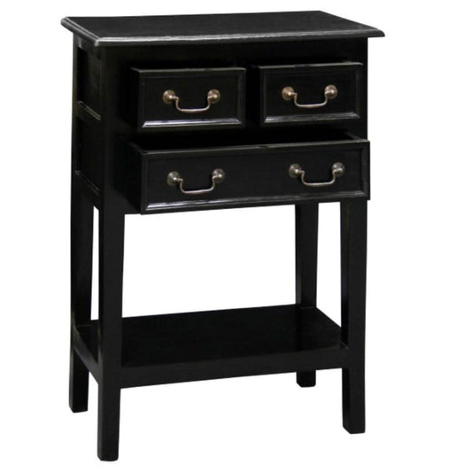 BIRKDALE 3 DRAWER SIDE TABLE/WITH SHELF IN SOLID MAHOGANY- BLACK - MyChocolateWood