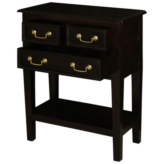 BIRKDALE 3 DRAWER SIDE TABLE/WITH SHELF IN SOLID MAHOGANY- CHOCOLATE - MyChocolateWood
