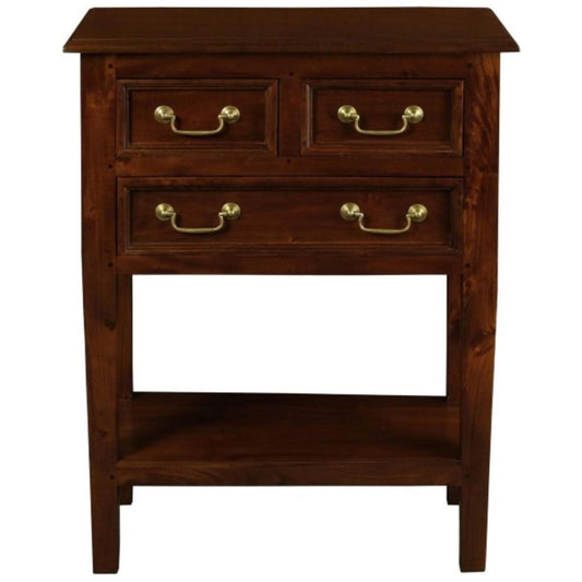BIRKDALE 3 DRAWER SIDE TABLE/WITH SHELF IN SOLID MAHOGANY- MAHOGANY - MyChocolateWood
