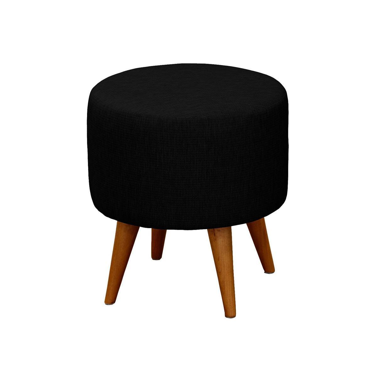 BLAKEMORE ROUND COMMERCIAL GRADE COTTON FABRIC ROUND OTTOMAN STOOL, BLACK - MyChocolateWood