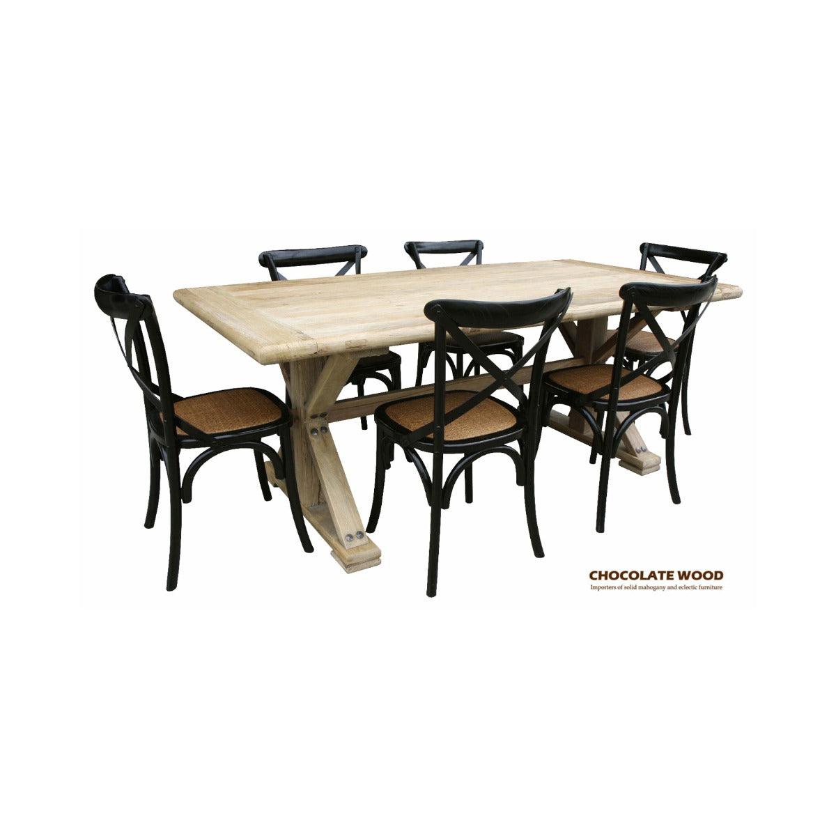 BORDEAUX 198CM RUSTIC HAMPTON STYLE DINING SET (TABLE + 6 CHAIRS IN BLACK) - MyChocolateWood