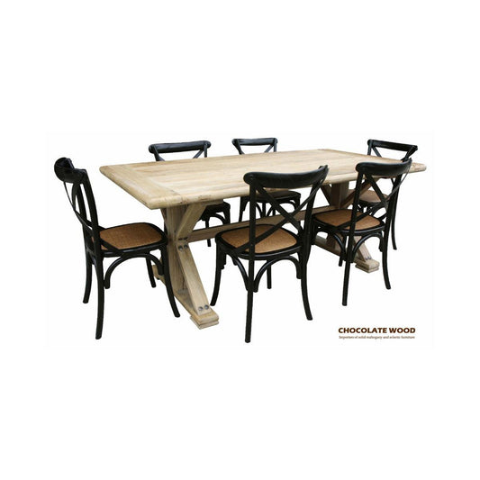 BORDEAUX 198CM RUSTIC HAMPTON STYLE DINING SET (TABLE + 6 CHAIRS IN BLACK) - MyChocolateWood