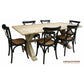 BORDEAUX 198CM RUSTIC HAMPTON STYLE DINING SET (TABLE + 6 CHAIRS IN BLACK) - MyChocolateWood