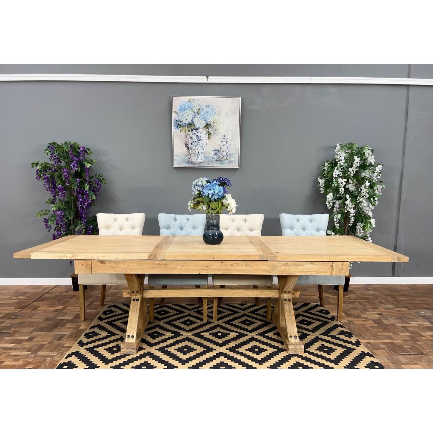 BORDEAUX EXTENSION DINING TABLE IN RECLAIMED ELM - MyChocolateWood
