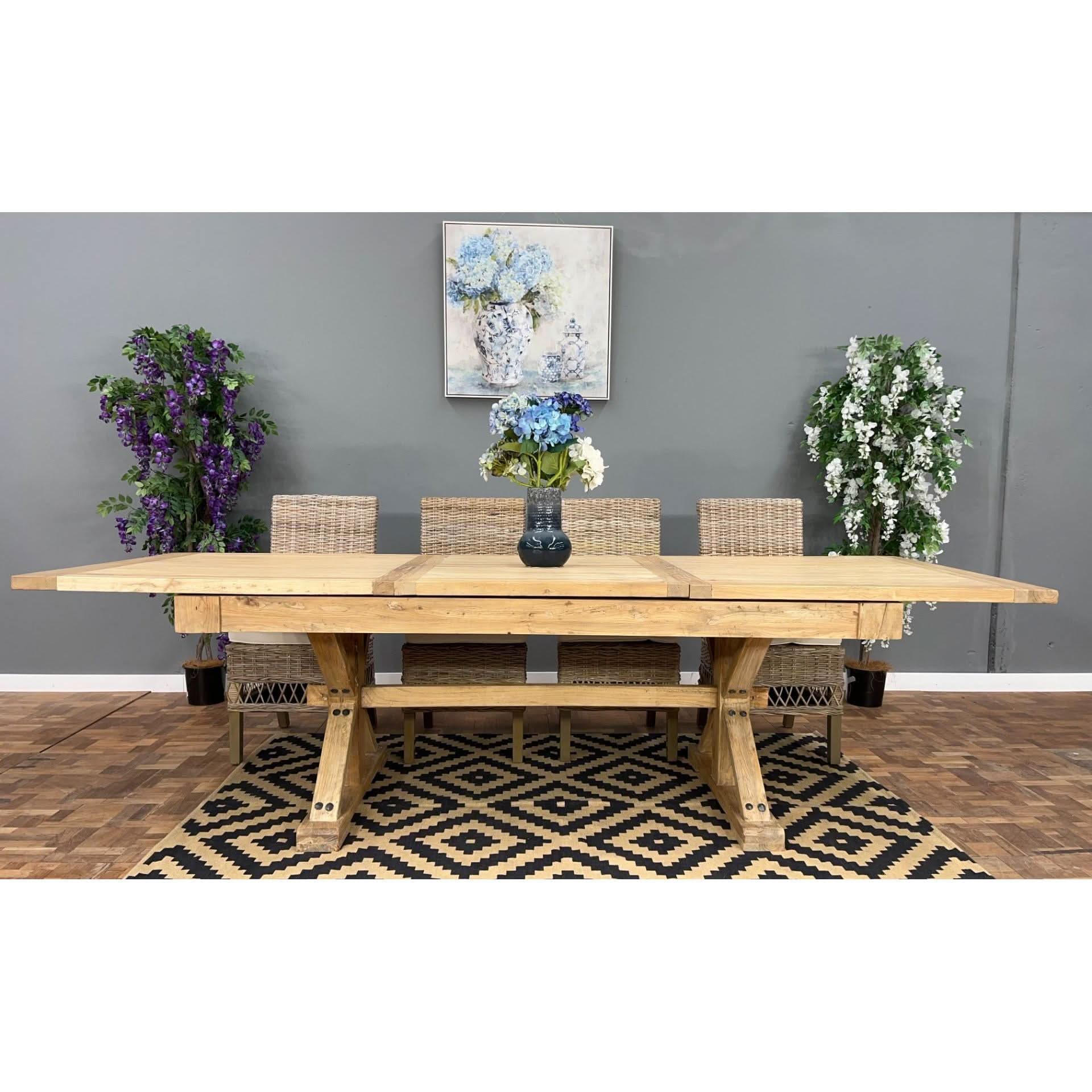 BORDEAUX EXTENSION DINING TABLE IN RECLAIMED ELM - MyChocolateWood