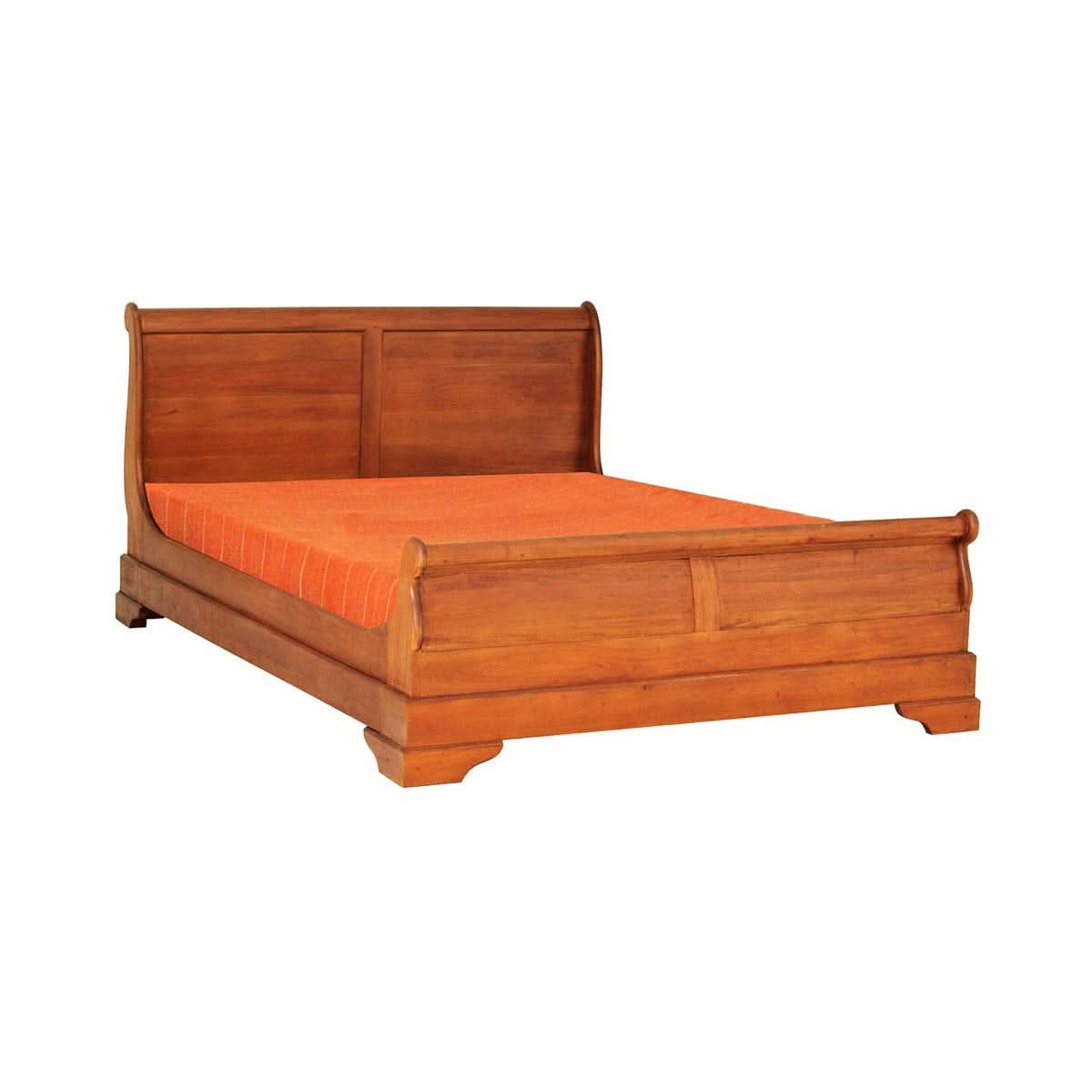 BRADY SLEIGH SOLID MAHOGANY TIMBER QUEEN BED IN LIGHT PECAN - MyChocolateWood