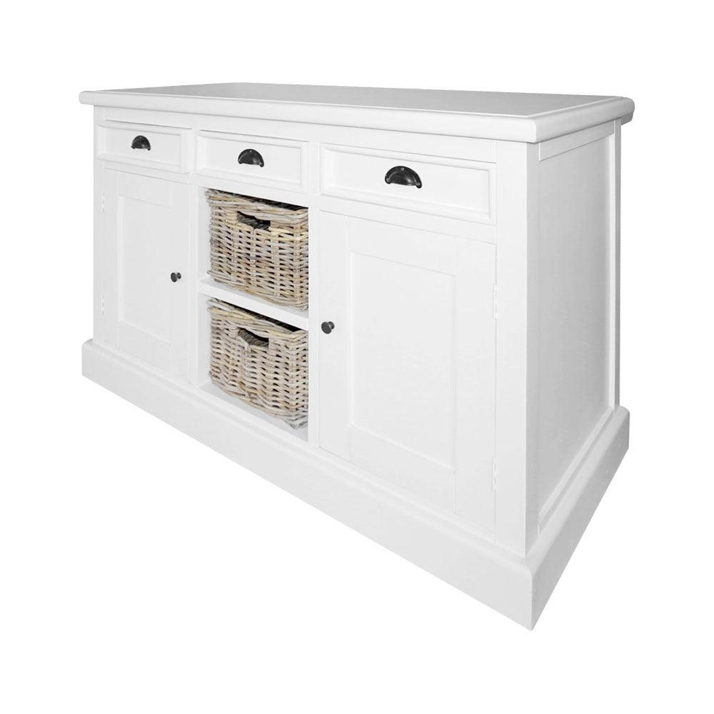 BRENDA SIDEDBOARD/CUPBOARD/CABINET 2 DOORS 3 DRAWERS & 2 BASKETS IN SOLID WHITE - MyChocolateWood