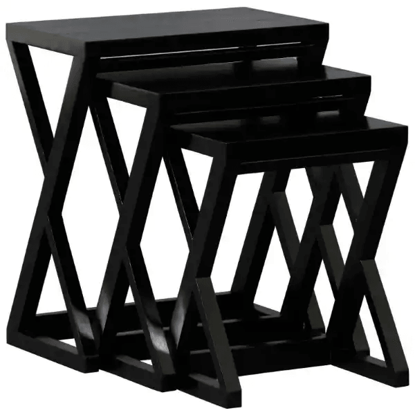 BRESCIA SOLID MAHOGANY NEST OF TABLES/SET OF 3 SMALL SOLID MAHOGANY TABLES IN BLACK - MyChocolateWood