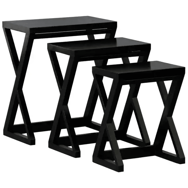 BRESCIA SOLID MAHOGANY NEST OF TABLES/SET OF 3 SMALL SOLID MAHOGANY TABLES IN BLACK - MyChocolateWood
