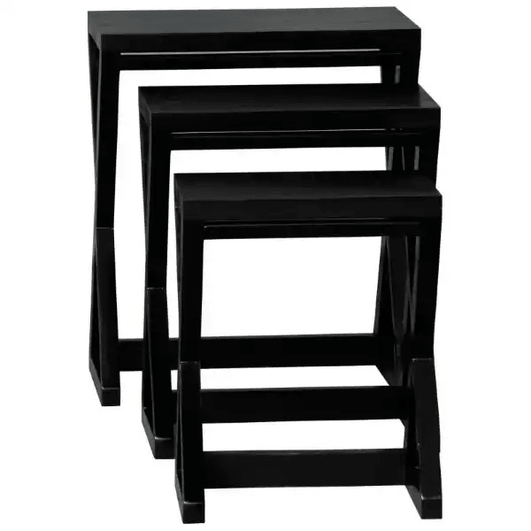 BRESCIA SOLID MAHOGANY NEST OF TABLES/SET OF 3 SMALL SOLID MAHOGANY TABLES IN BLACK - MyChocolateWood