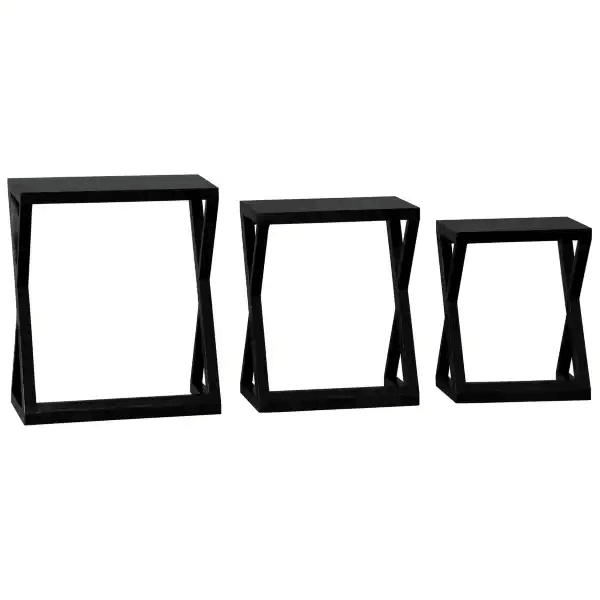 BRESCIA SOLID MAHOGANY NEST OF TABLES/SET OF 3 SMALL SOLID MAHOGANY TABLES IN BLACK - MyChocolateWood