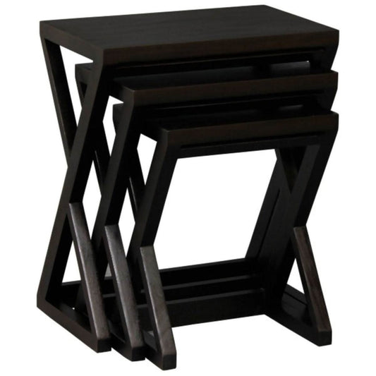 BRESCIA SOLID MAHOGANY NEST OF TABLES/SET OF 3 SMALL SOLID MAHOGANY TABLES IN CHOCOLATE - MyChocolateWood