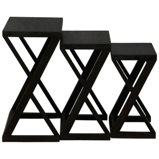 BRESCIA SOLID MAHOGANY NEST OF TABLES/SET OF 3 SMALL SOLID MAHOGANY TABLES IN CHOCOLATE - MyChocolateWood