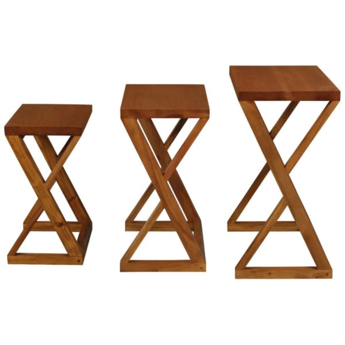 BRESCIA SOLID MAHOGANY NEST OF TABLES/SET OF 3 SMALL SOLID MAHOGANY TABLES IN LIGHT PECAN - MyChocolateWood