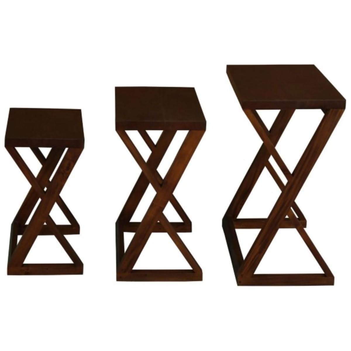 BRESCIA SOLID MAHOGANY NEST OF TABLES/SET OF 3 SMALL SOLID MAHOGANY TABLES IN MAHOGANY - MyChocolateWood