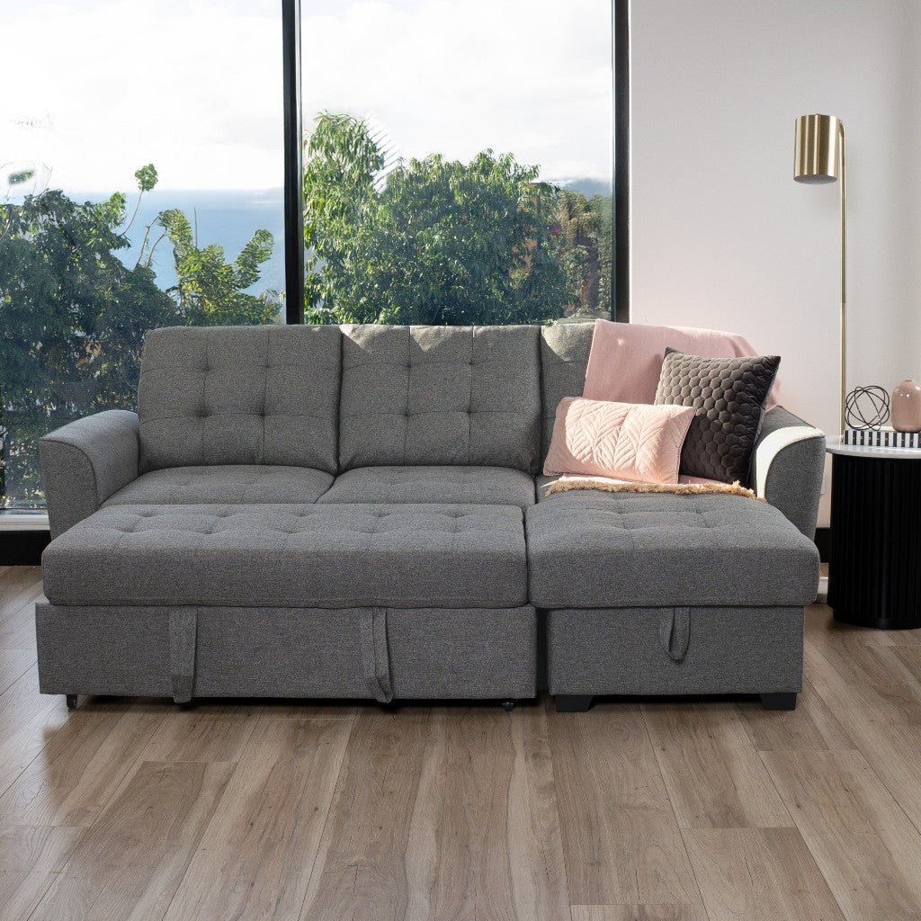 BRIENNE FABRIC SOFABED 2-SEATER SOFA & REVERSIBLE STORAGE CHAISE GREY - MyChocolateWood