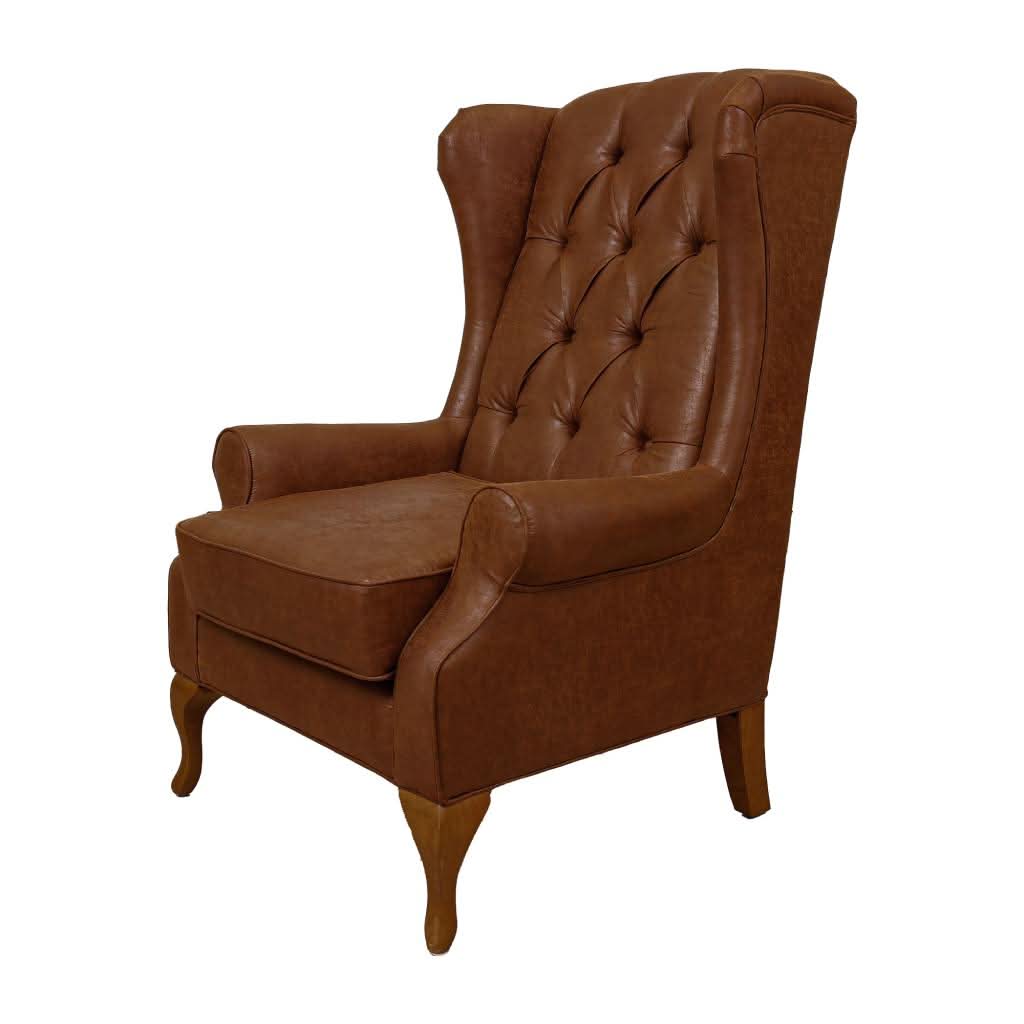 BRIGHTON FABRIC WING CHAIR IN TAN - MyChocolateWood