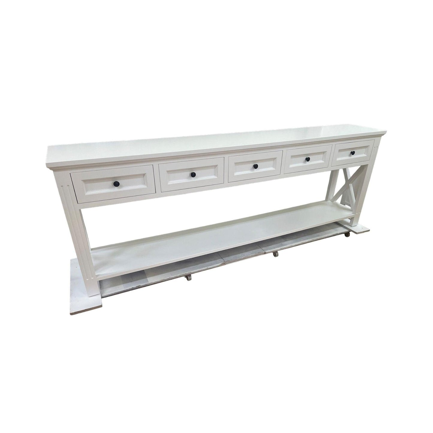 BRITTANY FRENCH PROVINCIAL CONSOLE TABLE /HALL TABLE 5 DRAWERS IN WHITE - MyChocolateWood