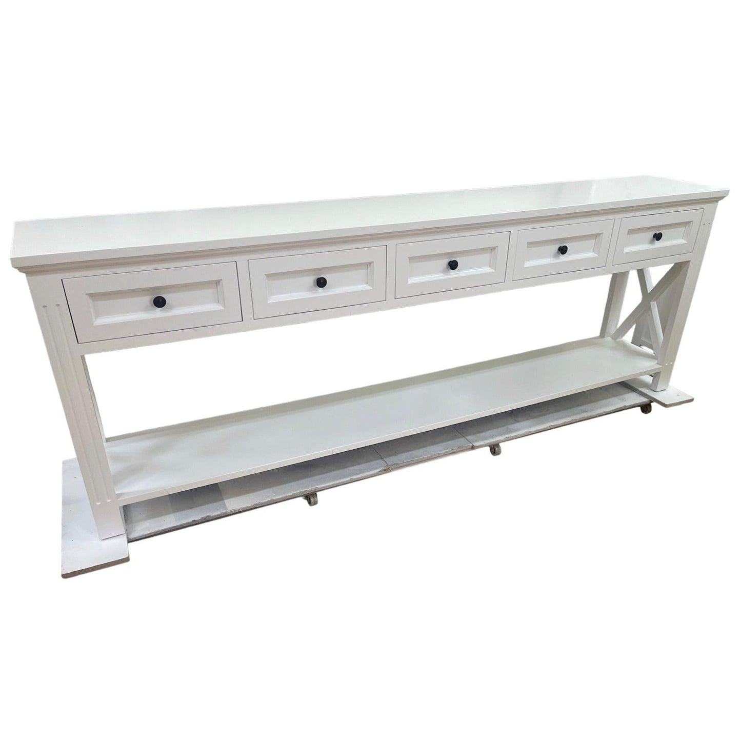 BRITTANY FRENCH PROVINCIAL CONSOLE TABLE /HALL TABLE 5 DRAWERS IN WHITE - MyChocolateWood