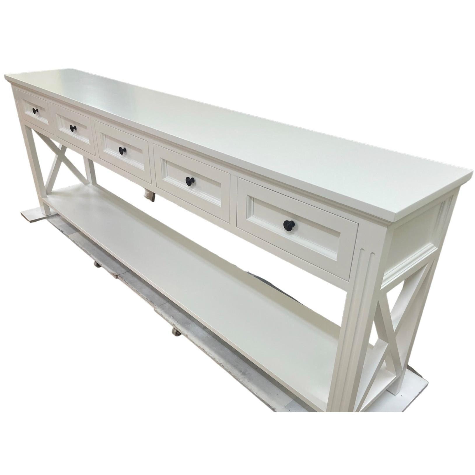 BRITTANY FRENCH PROVINCIAL CONSOLE TABLE /HALL TABLE 5 DRAWERS IN WHITE - MyChocolateWood