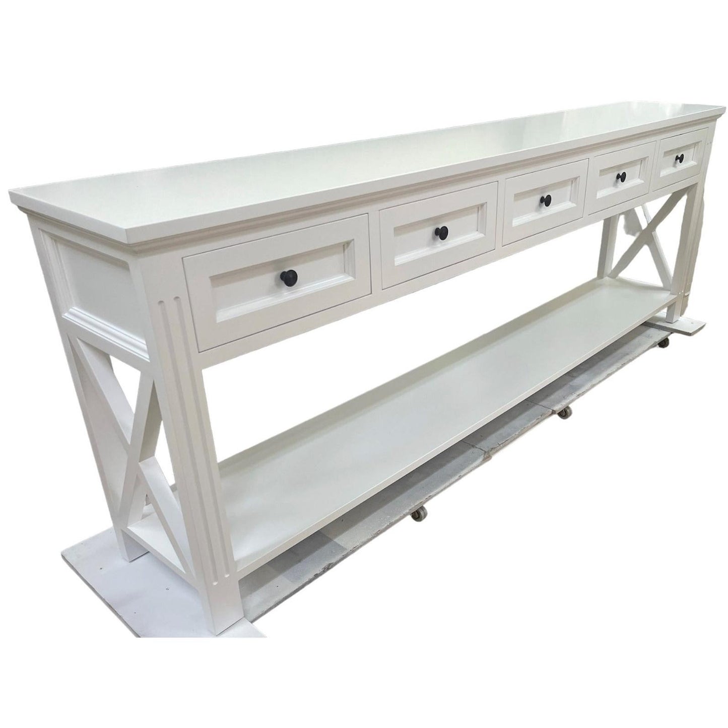 BRITTANY FRENCH PROVINCIAL CONSOLE TABLE /HALL TABLE 5 DRAWERS IN WHITE - MyChocolateWood