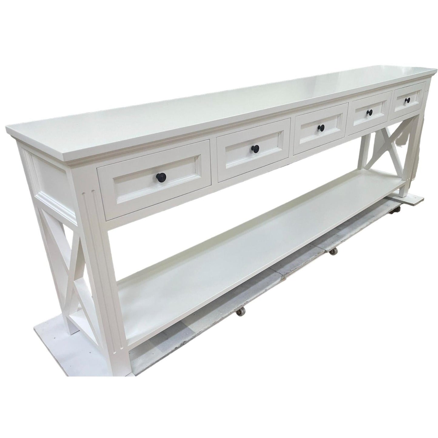 BRITTANY FRENCH PROVINCIAL CONSOLE TABLE /HALL TABLE 5 DRAWERS IN WHITE - MyChocolateWood