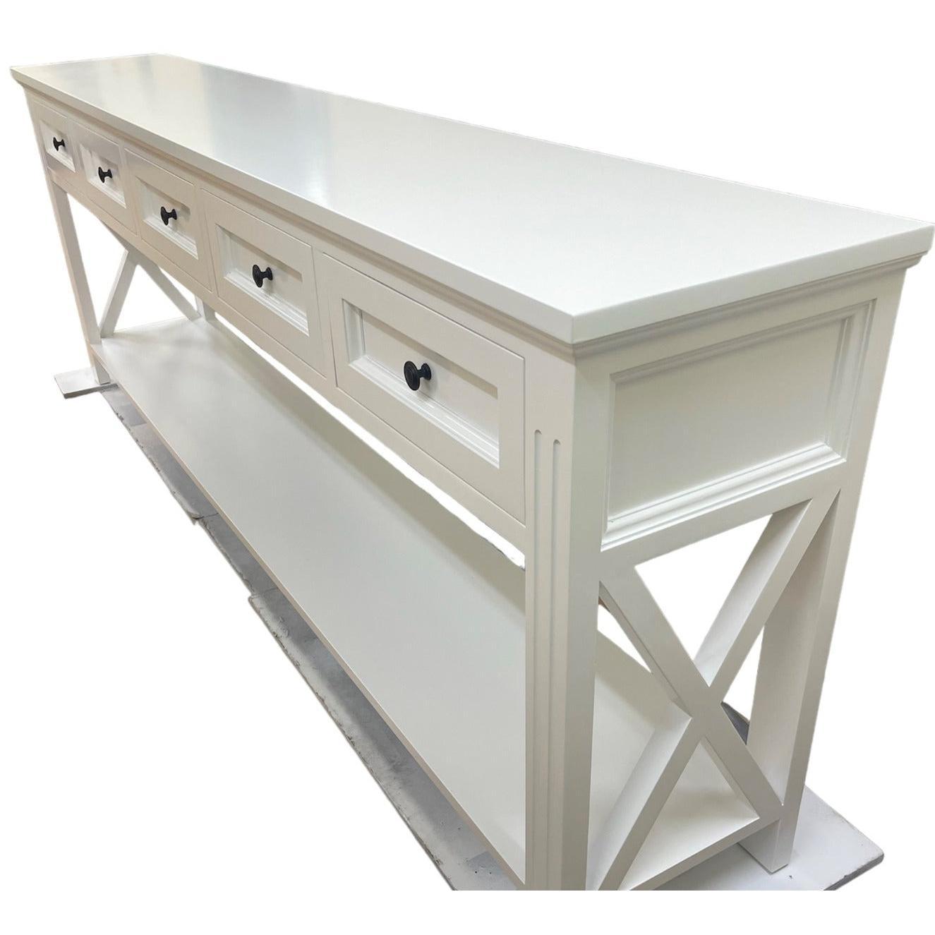 BRITTANY FRENCH PROVINCIAL CONSOLE TABLE /HALL TABLE 5 DRAWERS IN WHITE - MyChocolateWood