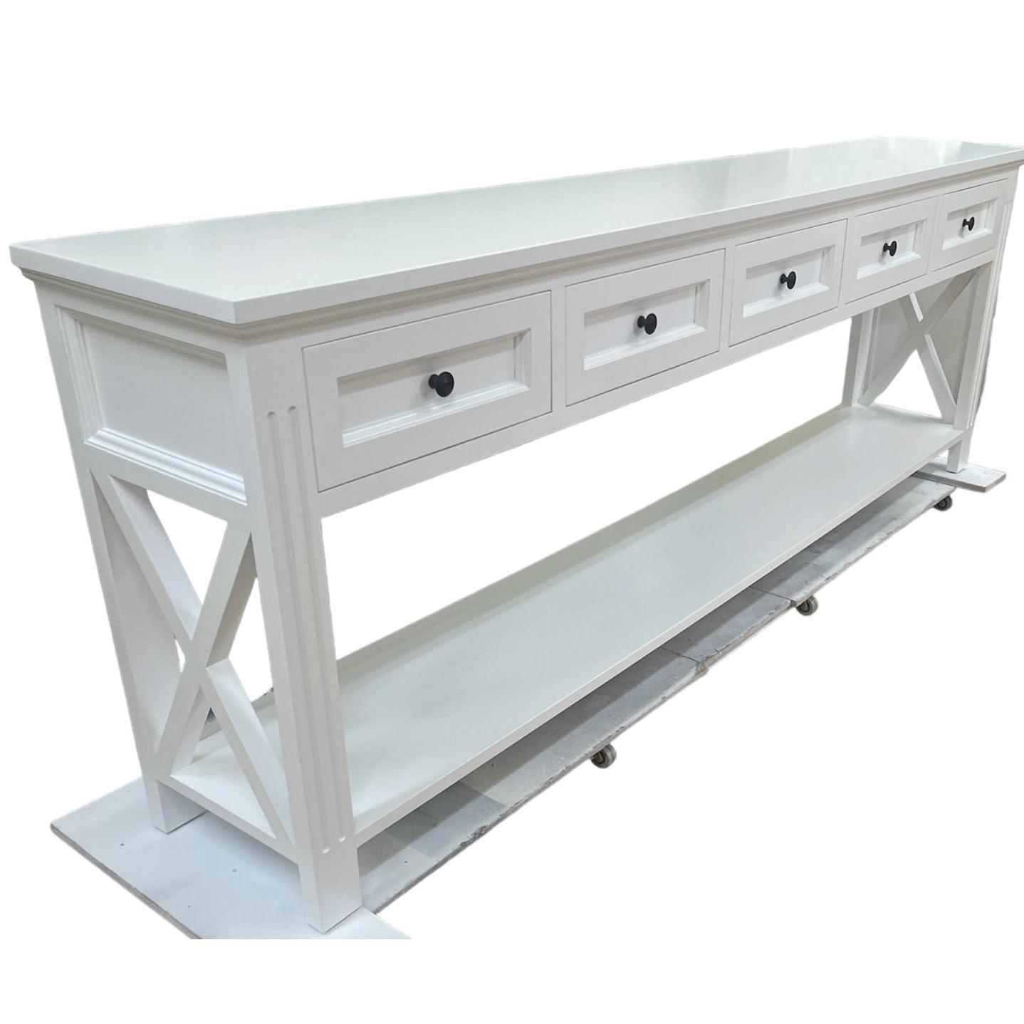 BRITTANY FRENCH PROVINCIAL CONSOLE TABLE /HALL TABLE 5 DRAWERS IN WHITE - MyChocolateWood