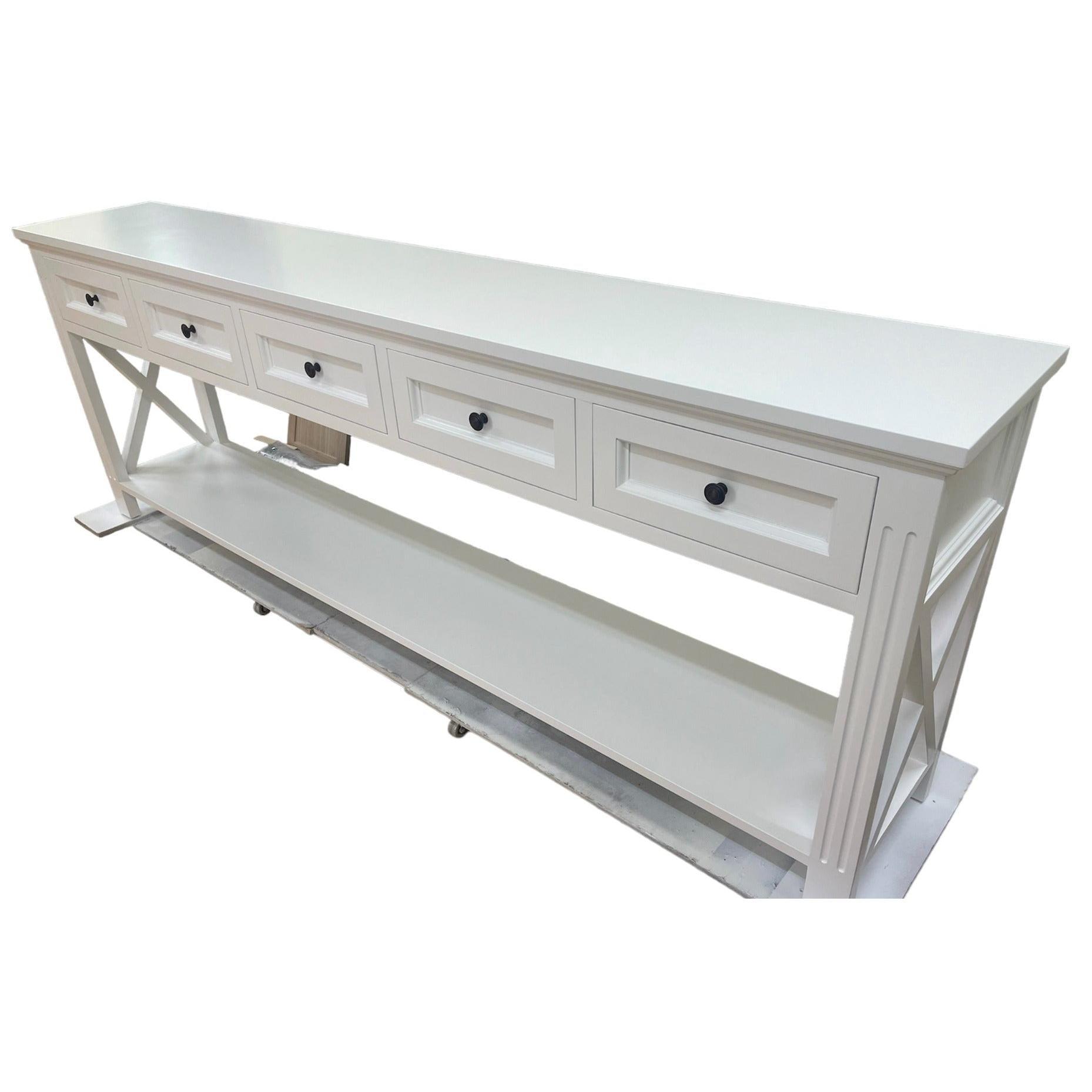 BRITTANY FRENCH PROVINCIAL CONSOLE TABLE /HALL TABLE 5 DRAWERS IN WHITE - MyChocolateWood