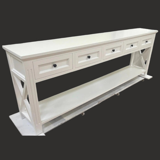 BRITTANY FRENCH PROVINCIAL CONSOLE TABLE /HALL TABLE 5 DRAWERS IN WHITE - MyChocolateWood