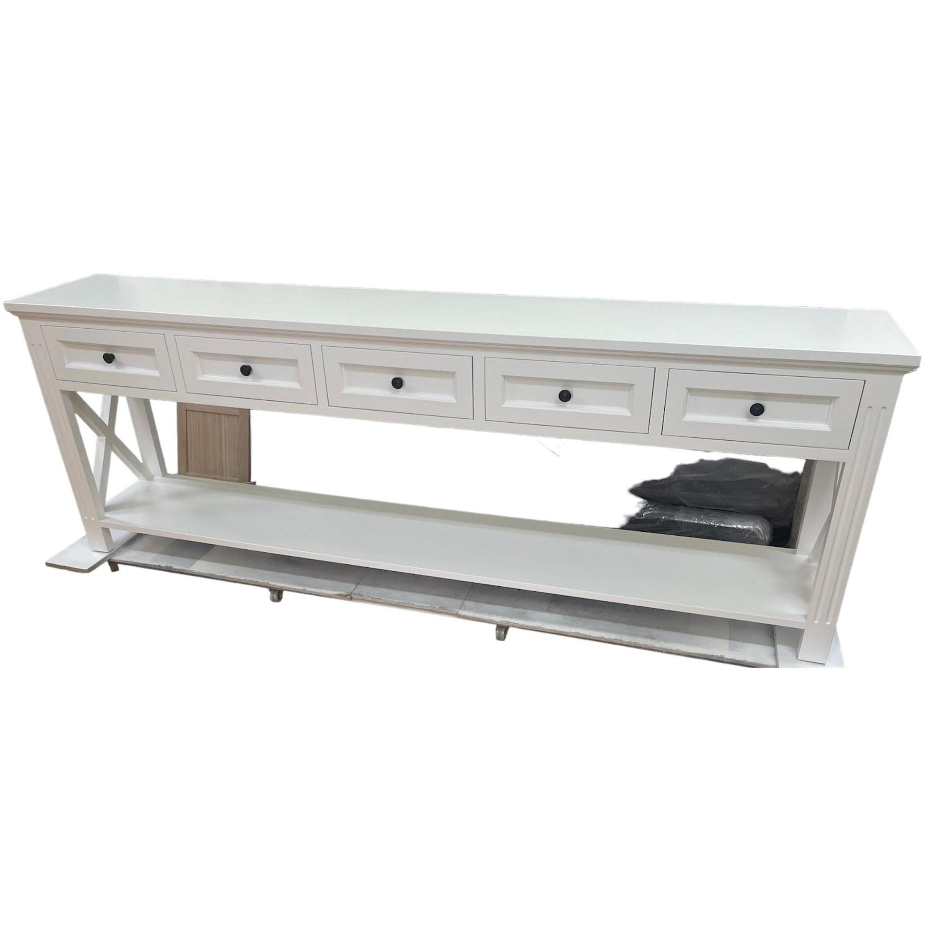 BRITTANY FRENCH PROVINCIAL CONSOLE TABLE /HALL TABLE 5 DRAWERS IN WHITE - MyChocolateWood