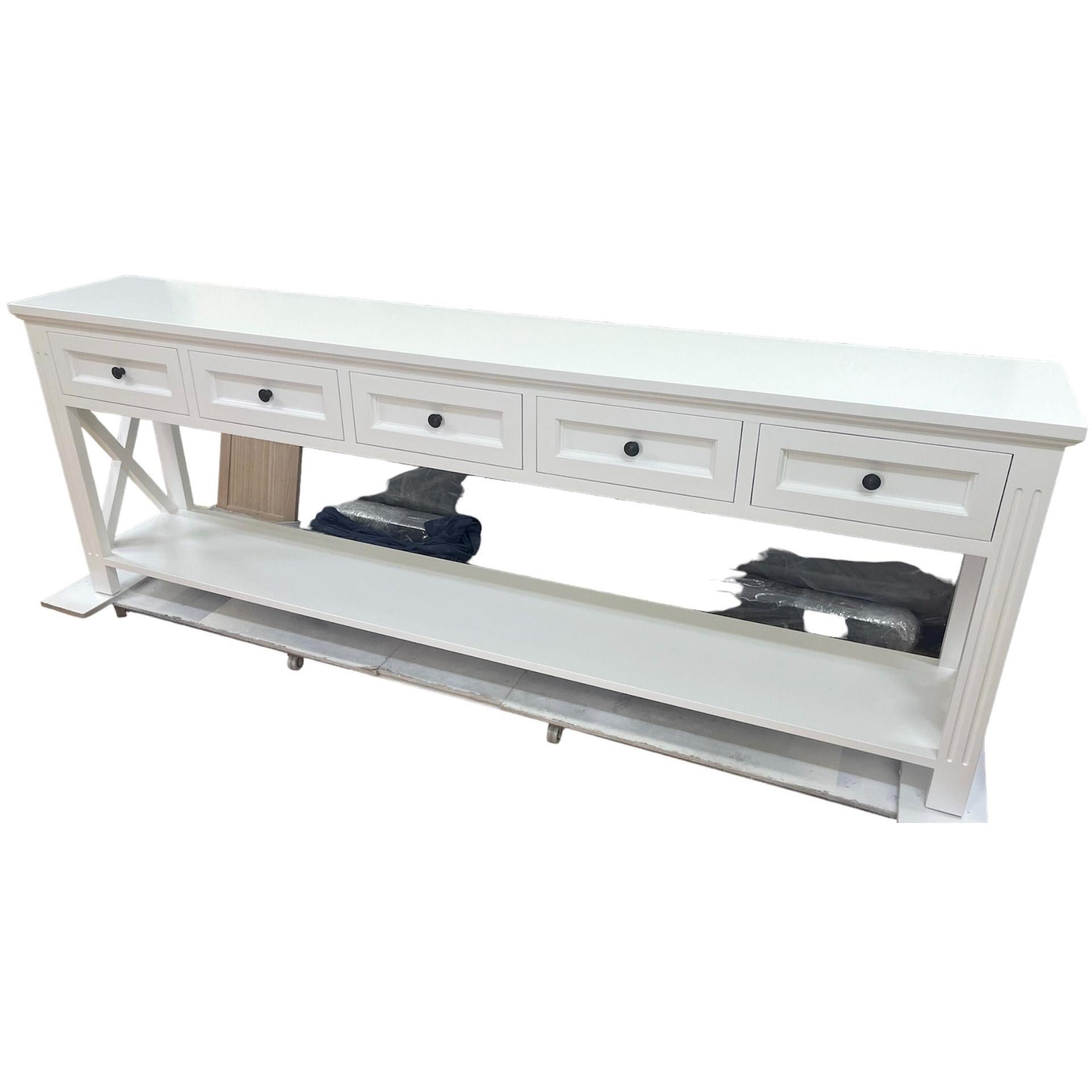 BRITTANY FRENCH PROVINCIAL CONSOLE TABLE /HALL TABLE 5 DRAWERS IN WHITE - MyChocolateWood