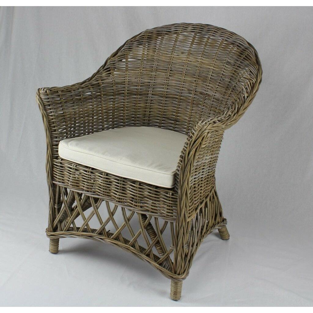 BRONSON KUBU GREY RATTAN LOUNGE CHAIR ACCENT CHAIR/ ARMCHAIR W/CUSHION - MyChocolateWood