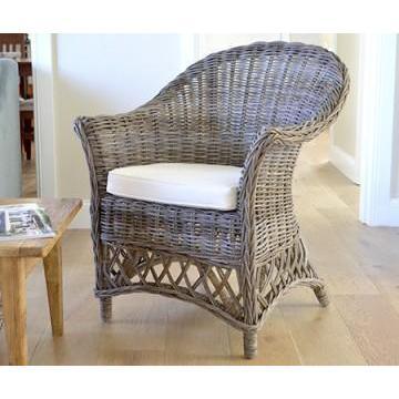 BRONSON KUBU GREY RATTAN LOUNGE CHAIR ACCENT CHAIR/ ARMCHAIR W/CUSHION - MyChocolateWood