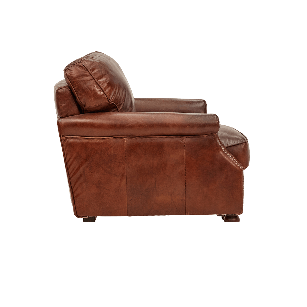 BUCKINGHAM AGED LEATHER ARMCHAIR WITH BRASS STUD DETAILING - MyChocolateWood