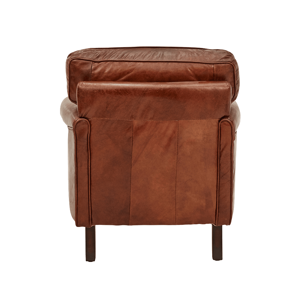 BUCKINGHAM AGED LEATHER ARMCHAIR WITH BRASS STUD DETAILING - MyChocolateWood