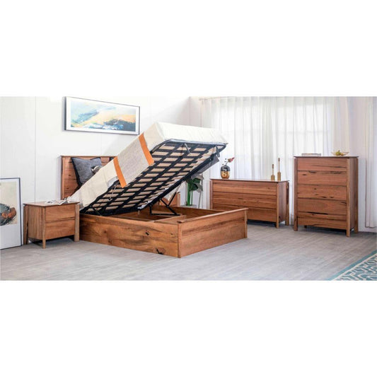 BUNGARRA GAS LIFT STORAGE QUEEN SIZE BED IN MARRI WOOD - NATURAL - MyChocolateWood
