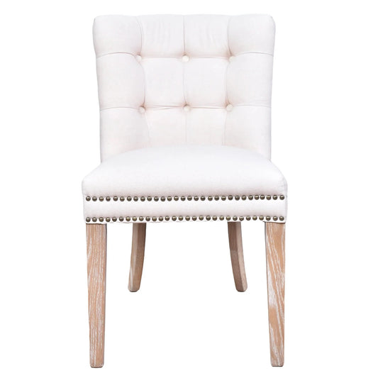 CALABRIA ANTIQUE WHITE FABRIC DINING CHAIR WITH WHITEWASH LEGS - MyChocolateWood