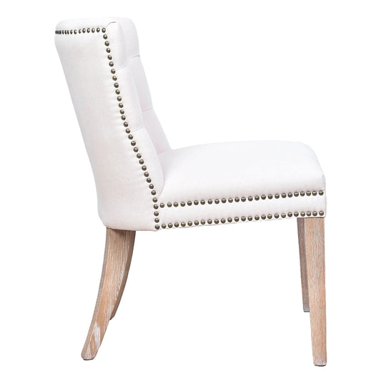CALABRIA ANTIQUE WHITE FABRIC DINING CHAIR WITH WHITEWASH LEGS - MyChocolateWood
