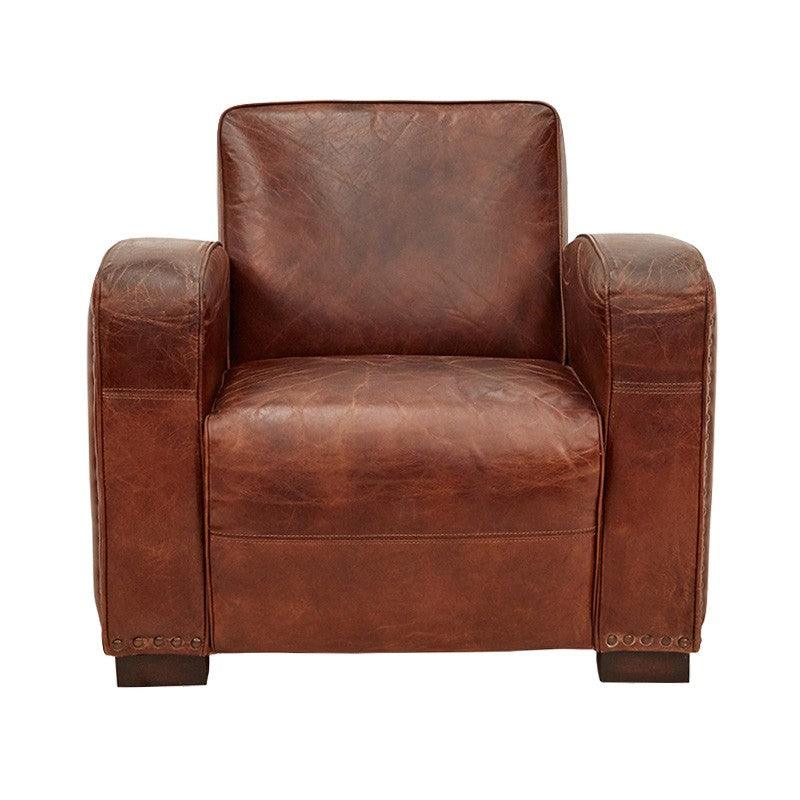 CAMBRIDGE CLUB AGED LEATHER ARMCHAIR IN VINTAGE BROWN- BOLD BRASS STUD DETAILING - MyChocolateWood