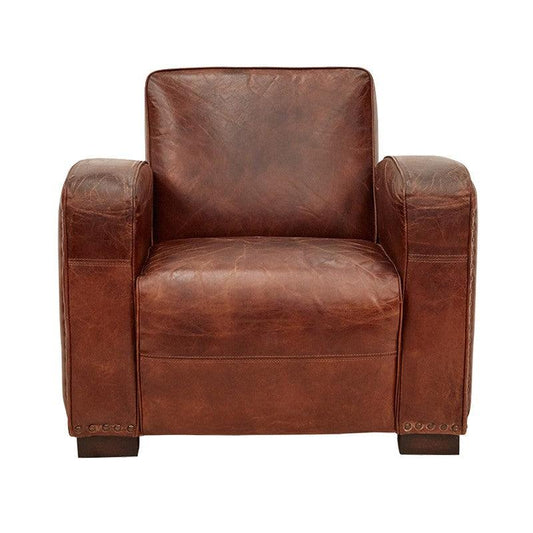 CAMBRIDGE CLUB AGED LEATHER ARMCHAIR IN VINTAGE BROWN- BOLD BRASS STUD DETAILING - MyChocolateWood