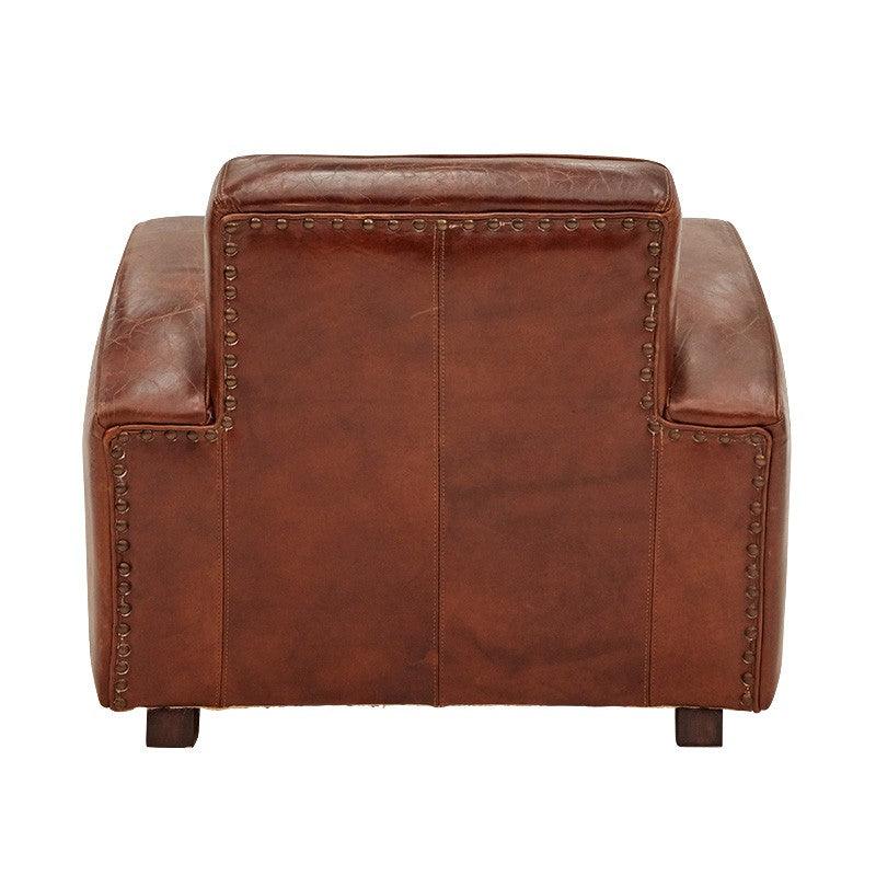 CAMBRIDGE CLUB AGED LEATHER ARMCHAIR IN VINTAGE BROWN- BOLD BRASS STUD DETAILING - MyChocolateWood