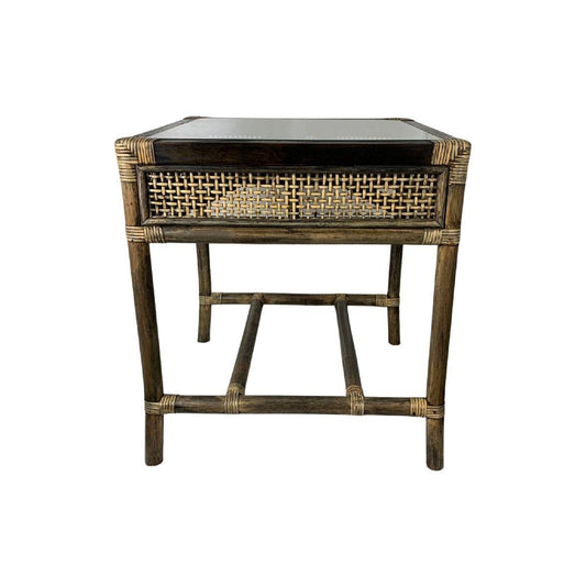 CAMINO RATTAN & MANGO LAMP TABLE/SIDE TABLE BLACK SHADOW WITH GLASS TOP - MyChocolateWood